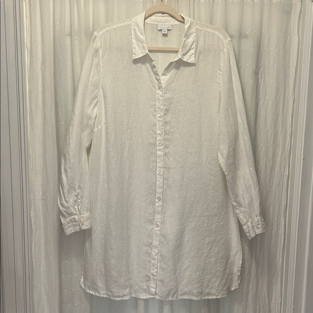 J. Jill Love Linen Tunic Women’s XL White Beach Minimalist Lagenlook Button Up